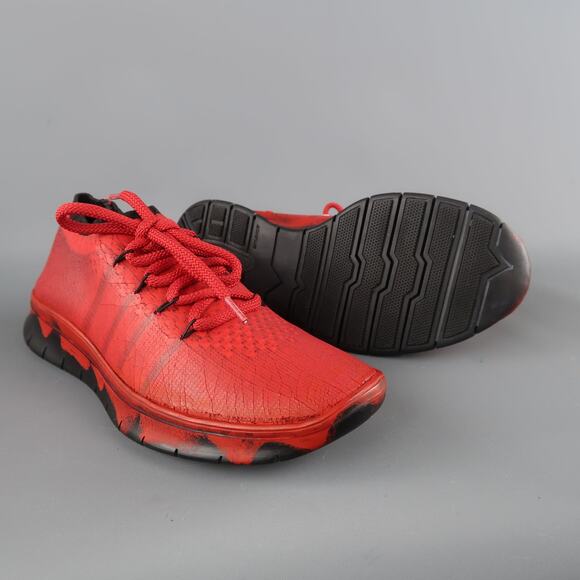 MAISON MARGIELA Size 7.5 Red Painted Knit Lace Up Sneakers - Picture 3 of 12